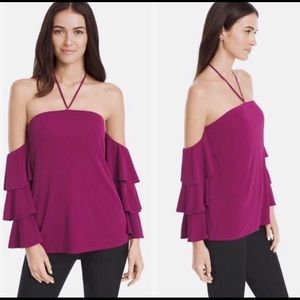 WHBM Off-the-Shoulder Tiered Sleeve Top, Berry